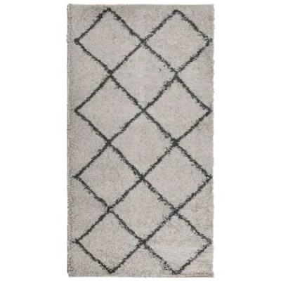 Image of vidaXL Shaggy Rug Beige/Anthracite Modern High Pile Area for Living Room/Bedroom/Office, 80x150cm, Polypropylene, Soft Texture, Floor Heating Safe