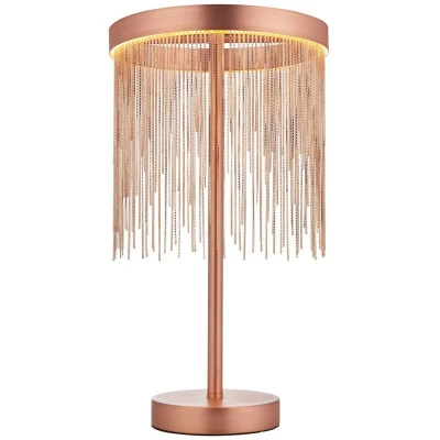 Image of Zelma LED Table Lamp Light Fine Copper Chain Waterfall Effect Brushed Copper, with Inline Switch