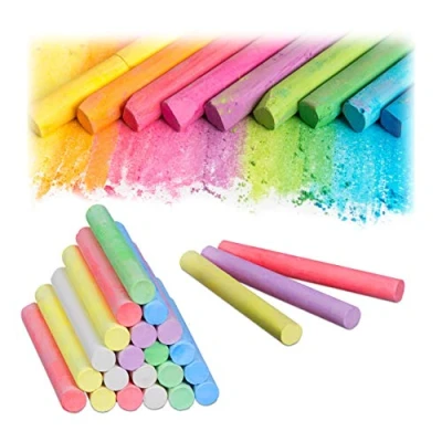 Image of Relaxdays Set of 24 Chalk Crayons, Color Crayons for the Blackboard &amp; Street, 6 Colors, Round, Ø 9 mm, Colorful
