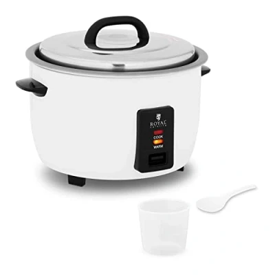 Image of Royal Catering Electric Rice Cooker Commercial Maker Steamer Non Stick Pot 10L 1550W RCRK (Stainless Steel Housing, Aluminium Pot, 55 Cups Cooked Rice)