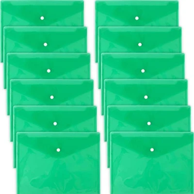 Image of D.RECT 5530 Set 12 Pieces Document folders A4, File briefcases with Button Closure, Pocket Organizers for School and Office use, Envelope Organiser documents Letters, Green