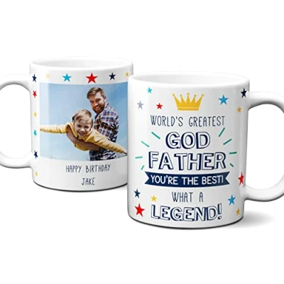 Image of Thoughtful Gifts Worlds Greatest Godfather Personalised Photo Mug, Mug for Godfather, Cup Gift Fathers Day, Birthday Add own and Message