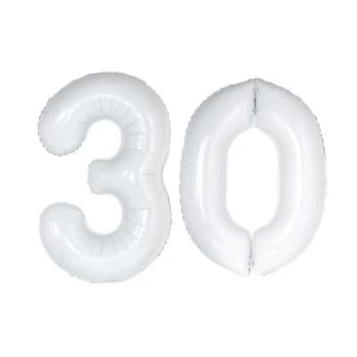 Image of White Number 30 Foil Balloon, 101cm