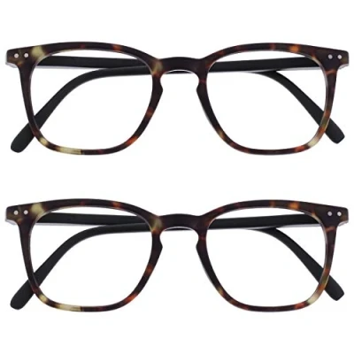 Image of OPULIZE Bex Reading Glasses 2 Pack Large Square Cool Designer Frame Spring Hinges Scratch Resistant Matt Brown Tortoiseshell Mens Womens RR64 +2.00