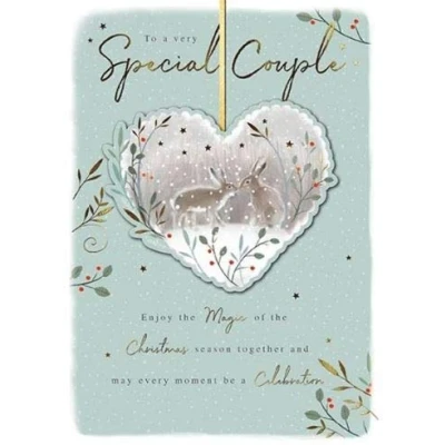 Image of Special Couple Christmas Card Magic of Christmas, Hares in the Snow For Both You Exquisite Foil Finish