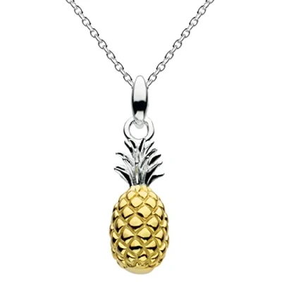 Image of Dew Sterling Silver and Gold Plate Calypso 3D Pineapple Necklace of Length 45.7 cm