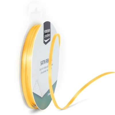 Image of Vaessen Creative Satin Ribbon, Yellow Gold, 3mm x 10m Double Sided Shine for Card Making, Scrapbooks, Gift Wrapping and Other Craft Projects