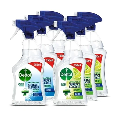 Image of Dettol Antibacterial Disinfectant Surface Cleaner Original + Mint and Lime Fragrance Pack of 6 x 750ml Total 4.5L