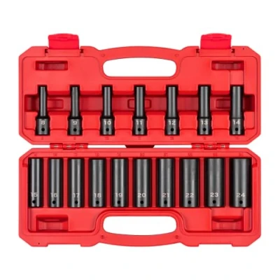 Image of TEKTON 1/2 Inch Drive Deep 12 Point Impact Socket Set, 17 Piece (8 24 mm) SID92339