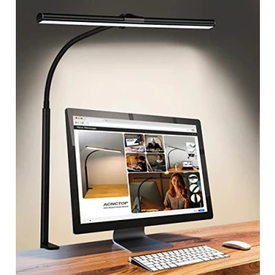 Image of ACNCTOP LED Desk Lamp for Office Home Eye Caring Architect Task 25 Lighting Modes Adjustable Flexible Gooseneck Clamp Light Workbench Drafting Reading Study (Black)