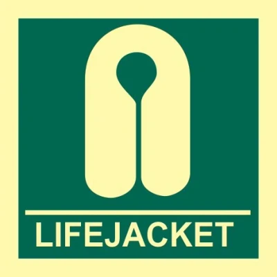 Image of &#039;Lifejacket&#039; Sign, Flexible Photoluminescent Vinyl (150mm x 150mm)
