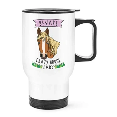 Image of Beware Crazy Horse Lady Travel Mug Cup with Handle