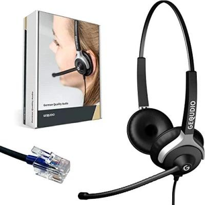 Image of GEQUDIO Headset Compatible with Cisco Telephone Includes RJ Cable Headphones and Microphone Replacement Pads Connection Flexibly Changeable Especially Light 80 g (2 Ear)