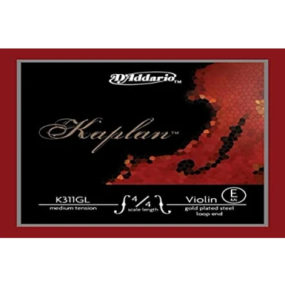 Image of D&#039;Addario Kaplan Gold Plated Violin String Single E K311GL 4/4M Strings 4/4 Scale, Medium Tension, Loop End