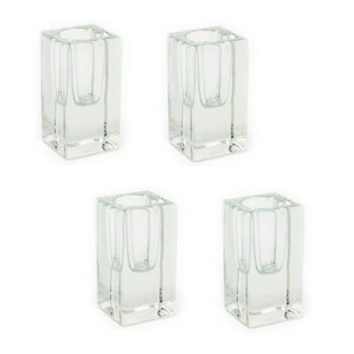 Image of Pack of 4 Clear Glass Candlestick Tapered Dinner Candle Holder Stand Square 8cm