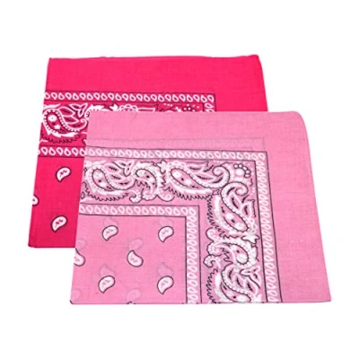 Image of 2 x Men&#039;s/Women&#039;s Paisley Pattern Bandana Head/Neck Scarf 100% Cotton (Baby Pink &amp; Hot Pink)