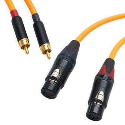 Image of Pseudo Balanced RCA Phono to Female XLR Lead (PAIR). Van Damme &amp; Neutrik Cable (1m, Orange)