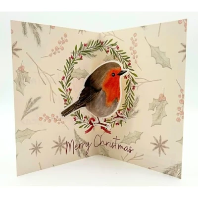 Image of Second Ave Robin 3D Pop Up Christmas Card Love Friends Family Xmas Holiday Festive Greetings