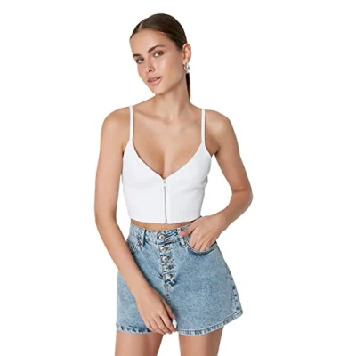Image of Trendyol FeMan Young High Waist Wide Leg Straight Shorts Blue