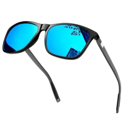Image of KANASTAL Blue Sunglasses Mens Womens Dark Mirrored Square Spring Retro Classic UV400 Protection Fishing Driving Travel Sun Glasses Black Frame Lens