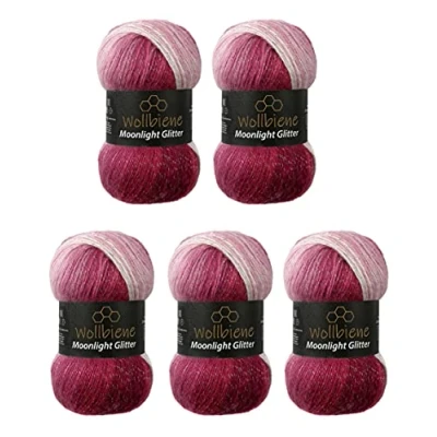 Image of Moonlight Glitter Batik Simli 5 x 100 g Knitting Wool 500 for and Crocheting 20% Metallic Turkish Gradient (5300 Berry White)