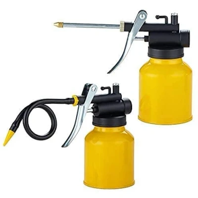 Image of Junchi Metal Hand Pump Oil Can Tool, Pistol Oiler with 2 Spout Straight &amp; Flexible 250 ML. Capacity
