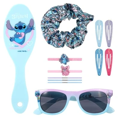 Image of Disney Stitch 12pc Girls Kids Sunglasses Hair Accessories Comb Clips Bands Beauty Set with Carry Case