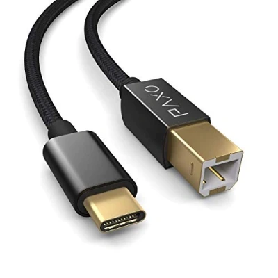 Image of PAXO 5m nylon USB printer cable, black, C plug to B, charging data gold