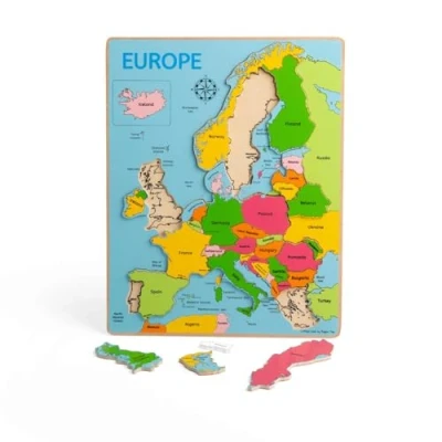 Image of Bigjigs Toys, Europe World Map Puzzle, Wooden Jigsaw Puzzles For Kids, 3 4 5 Year Olds, Toddler Toys