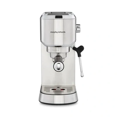 Image of Morphy Richards Compact Espresso Coffee Machine, Dual Cup, 1L Water tank, Variable Steam Control &amp; Milk Frother Wand, Stainless Steel, 172022