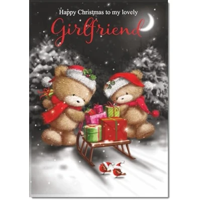 Image of doodlecards Girlfriend Christmas Card Cute Bears at Night Medium Size for with Plain Envelope