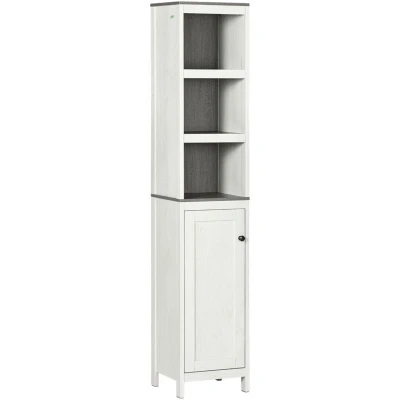 Image of kleankin Tall Bathroom Storage Cabinet, Freestanding Tower Cabinet with 3 Open Shelves and Adjustable Shelf, Antique White