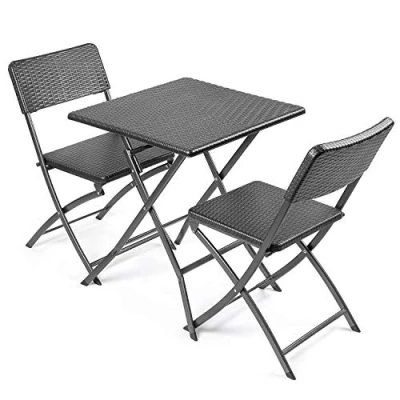 Image of CHRISTOW Bistro Table and Chairs Set 2 Seater Rattan Effect Folding Patio Furniture (2ft)