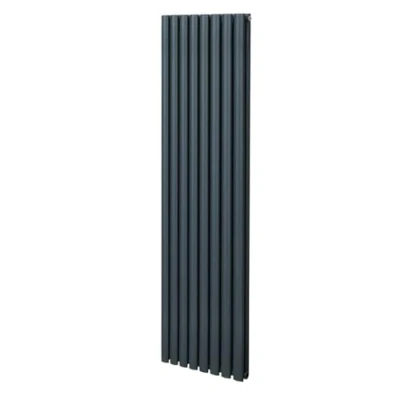 Image of Oval Column Radiator 1800mm x 480mm Modern Designer Double Panel Central Heating Heater Matt Anthracite Grey Carbon Steel Vertical Kitchen Living Room Free Cleaning Brush Fixing Kit &amp; Brackets