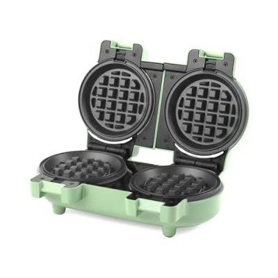 Image of Giles &amp; Posner EK5922GSGR Double Mini Waffle Maker Non Stick Iron Machine, Sweet/Savoury Snacks Desserts, Compact, 11.5cm Removable Plates, American Style Waffles, Pastel Green, 1100 W