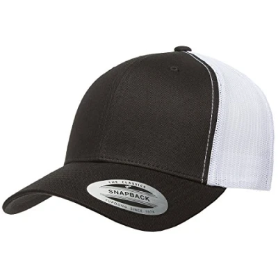 Image of Yupoong Men&#039;s Yp Classics Retro Trucker Cap 2 Tone Hat, Black/White, One Size