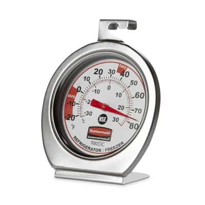 Image of Rubbermaid FGR80DC Refrigerator Freezer Cooler Fridge Thermometer, Classic Large Mechanical Dial, Chrome