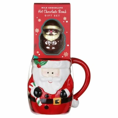 Image of Lesser &amp; Pavey Christmas Santa Mug with Hot Chocolate Bomb Gift Idea for Xmas Themed Mug, UK Design, Drinks, Tea, Coffee Drinkware