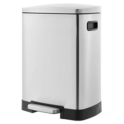 Image of Amazon Basics Stainless Steel, Recycle Rectangular Dustbin with Two Interior Bins, 40 Litre Total, 25+15L, Satin