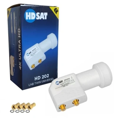 Image of HDSAT HD202 LNB Twin Full HD 4K Parabolic Head 2 Outputs 0.1dB + 4 Gold F Plugs