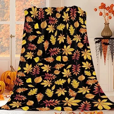 Image of JOOCAR Fall Leaves Throw Blanket Autumn Yellowing Leaf Black Cozy Soft Lightweight Flannel Plush Blankets for Bed Couch Living Room Sofa Chair,40x50 Inch