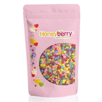 Image of HONEYBERRY INCLUSIONS Large Multicoloured Confetti Circles 200g Premium Edible Decorating Rainbow Sprinkles for Baking, Cupcake and Cake Decorations, Ice Cream, Dessert Icing Decoration Toppers