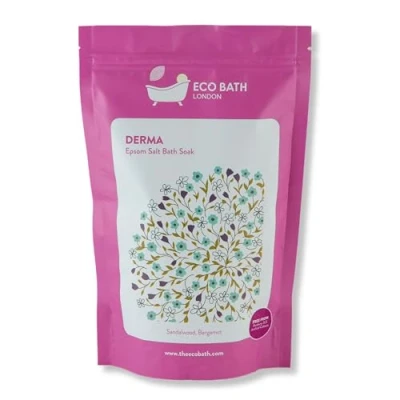 Image of Eco Bath London Derma Epsom Salt Soak Pouch 500g, Magnesium Infused with Sandalwood and Bergamot Essential Oils, Salts for Skin Care