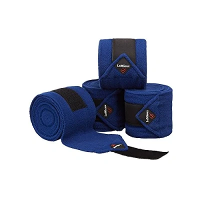 Image of LeMieux Classic Polo Full Exercise Bandages in Navy with Zipped Case Soft Fleece Protection Wraps 3.8 m Long Pack of 4