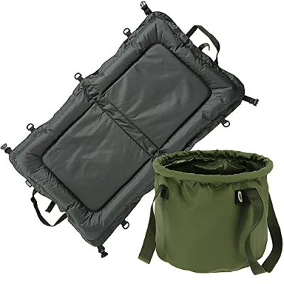 Image of DNA Leisure NGT Coarse Carp Fishing Beanie Unhooking Mat + Water Bucket Collapsible Waterproof with Handles 7L PVC
