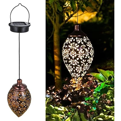 Image of Solar Lantern Light,Outdoor Hanging Garden Lights Metal Lamp for Patio, Patio Decor Yard Art Accessories Outdoor Decorations Porch,Yard, Lawn, Courtyard