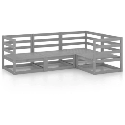 Image of vidaXL 4 Piece Garden Lounge Set Grey Solid Wood Pine