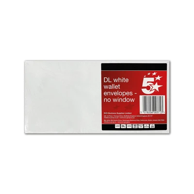 Image of 5 Star DL Envelopes Plain Wallet Self Seal 80gsm White Pack of 25 FS600371