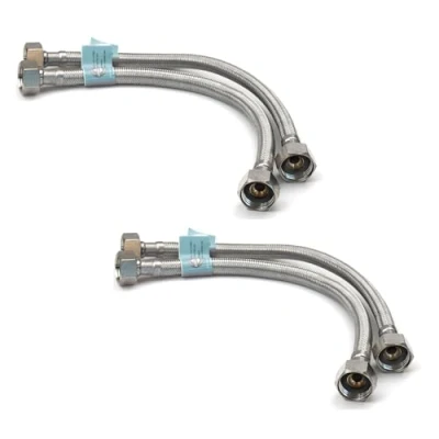 Image of Xcel Home Flexible Hose Pipe 2 Pairs, 1/2&quot; x BSP 300mm Stainless Steel Flexi Pipes, Rust Free Corrosion Resistant Monobloc Tap Connector, Replacement for Kitchen Sink &amp; Bathroom Basin