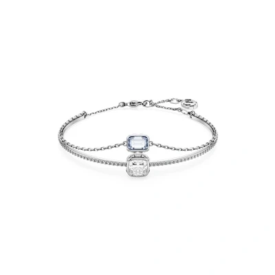 Image of Swarovski Stilla Double Bangle Bracelet, Light Blue and White Crystals in Mixed Cuts, Rhodium Plated Band, from the Collection
